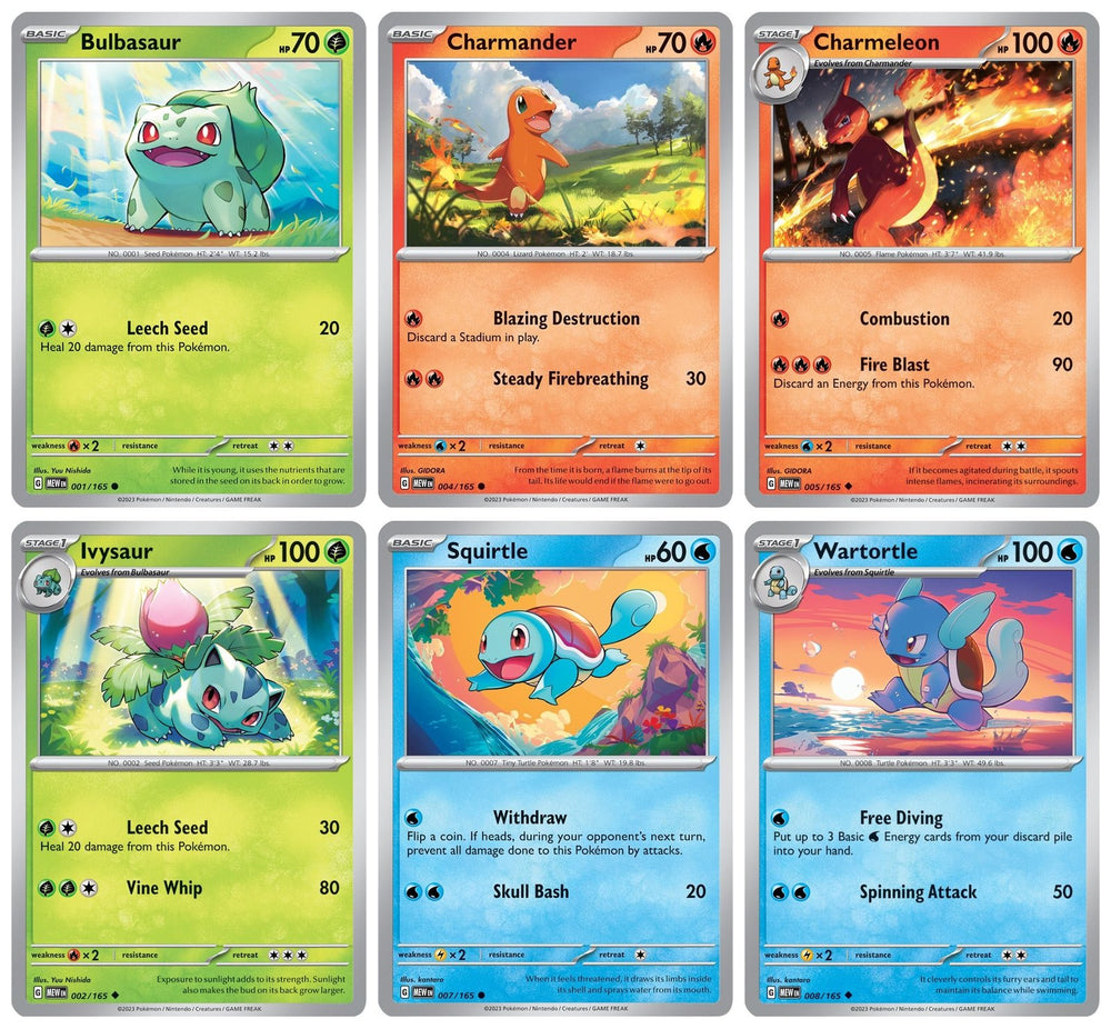 Ivysaur Chamander Squirtle Charmeleon - Pokemon 151-6 Card Lot - 002/165-008/165
