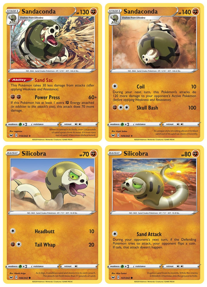 Sandaconda 110/202 & 109/202 - Sword & Shield - Pokemon Evolution 4 Card Lot - Rare Stage 1