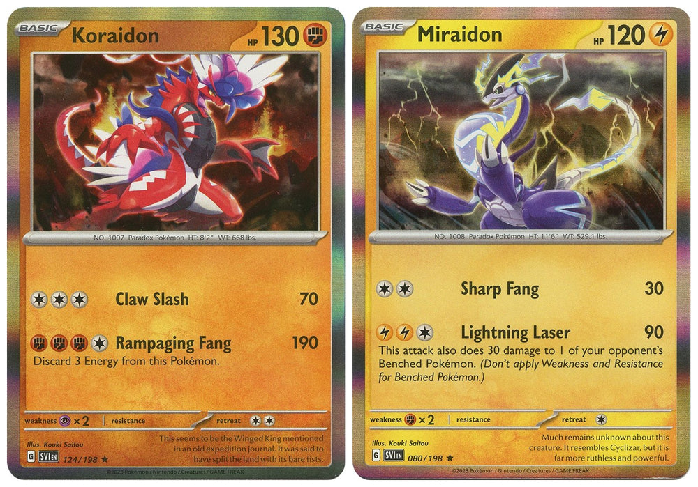 Koraidon & Miraidon - Scarlet & Violet - Legendary Pokemon 2 Card Lot - 080/198-124/198