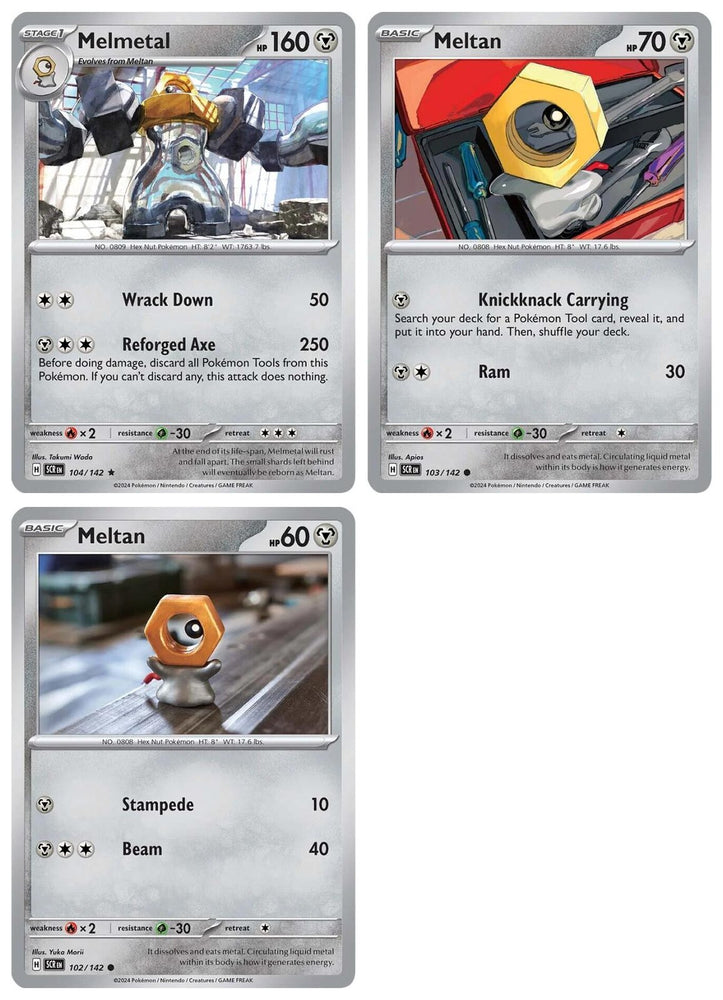 Melmetal 104/142 - Stellar Crown Pokemon Card Lot - 3 Card Set
