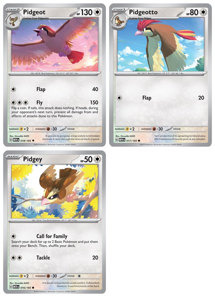 Pidgeot 018/165 - Pokemon 151 - Evolution 3 Card Lot - Pidgey Pidgeotto