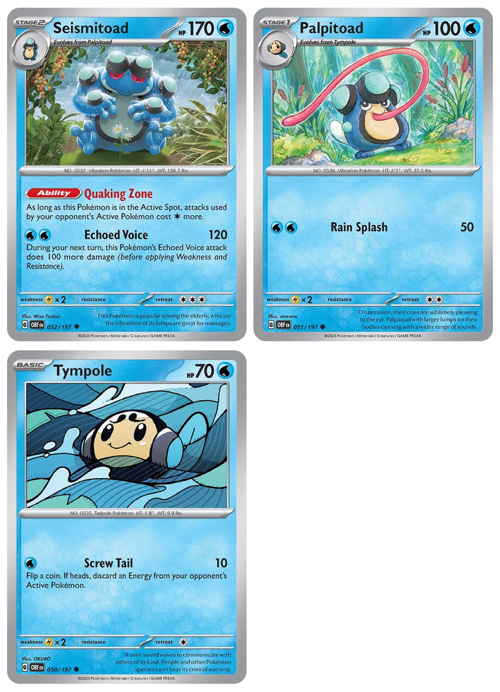 Seismitoad 052/197 - Obsidian Flames - Pokemon Evolution 3 Card Lot