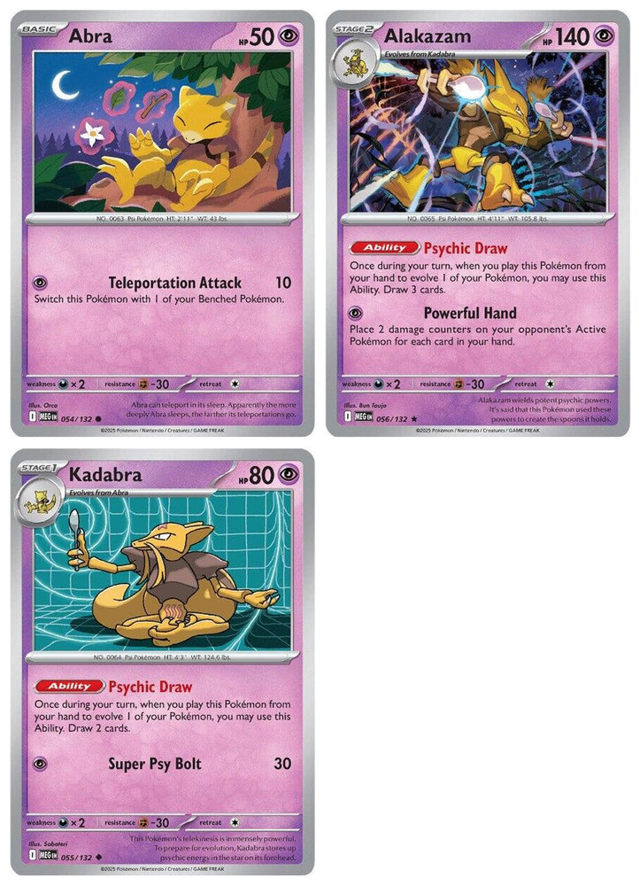 Alakazam 056/132 - Mega Evolution - Pokemon 3 Card Lot