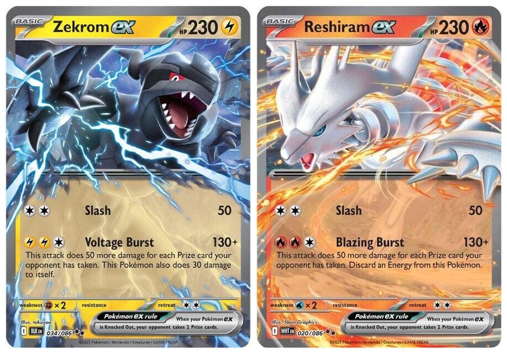 Pokemon - Zekrom ex 034/086 & Reshiram ex 020/086 - Black Bolt White Flare - Double Rare - 2 Card Lot