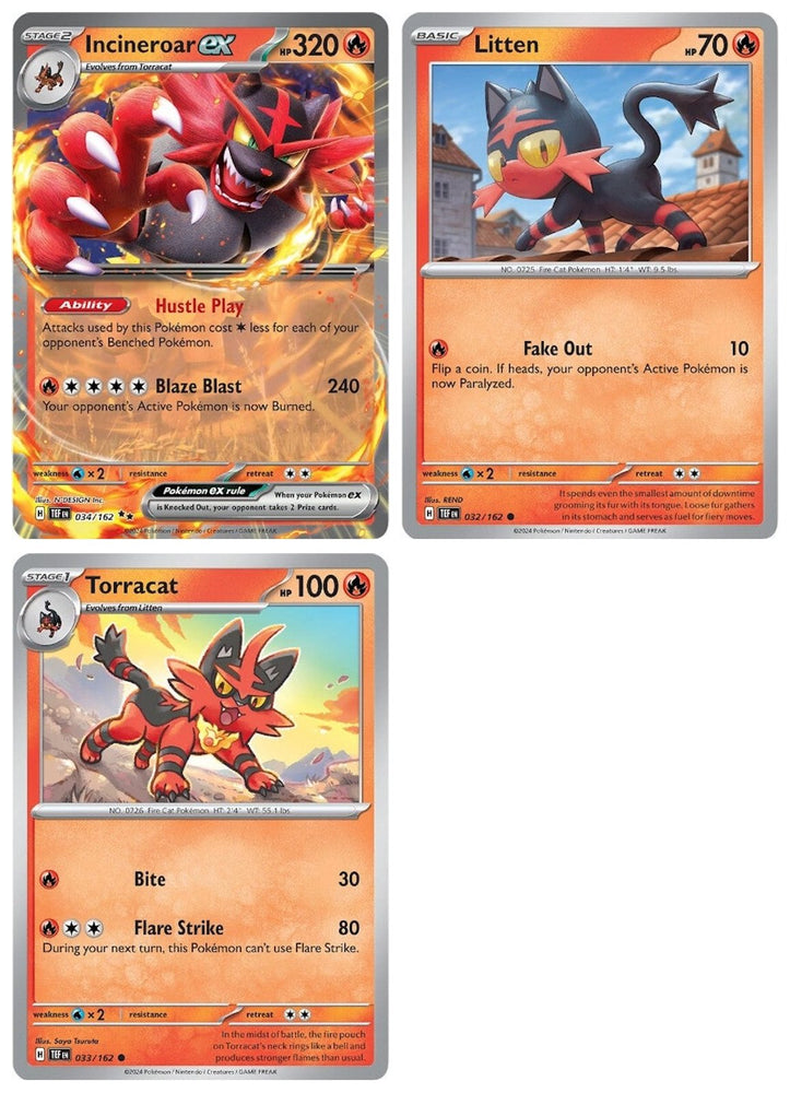 Incineroar ex 034/162 Pokemon Temporal Forces - 3 Card Set - Double Rare