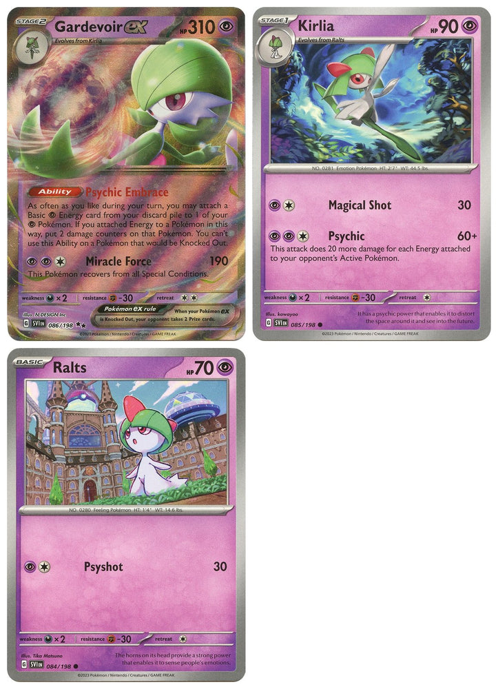 Gardevoir ex 086/198 Holo - Scarlet & Violet - Pokemon Evolution 3 Card Lot - Ralts & Kirlia