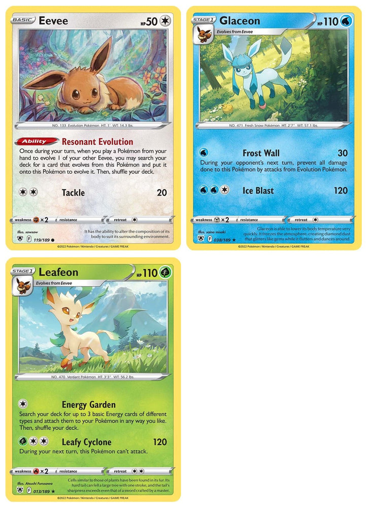 Leafeon 013/189 & Glaceon 038/189 - Astral Radiance - Rare Pokemon Evolution Card Lot - Eevee Eeveelution 3 Card Set