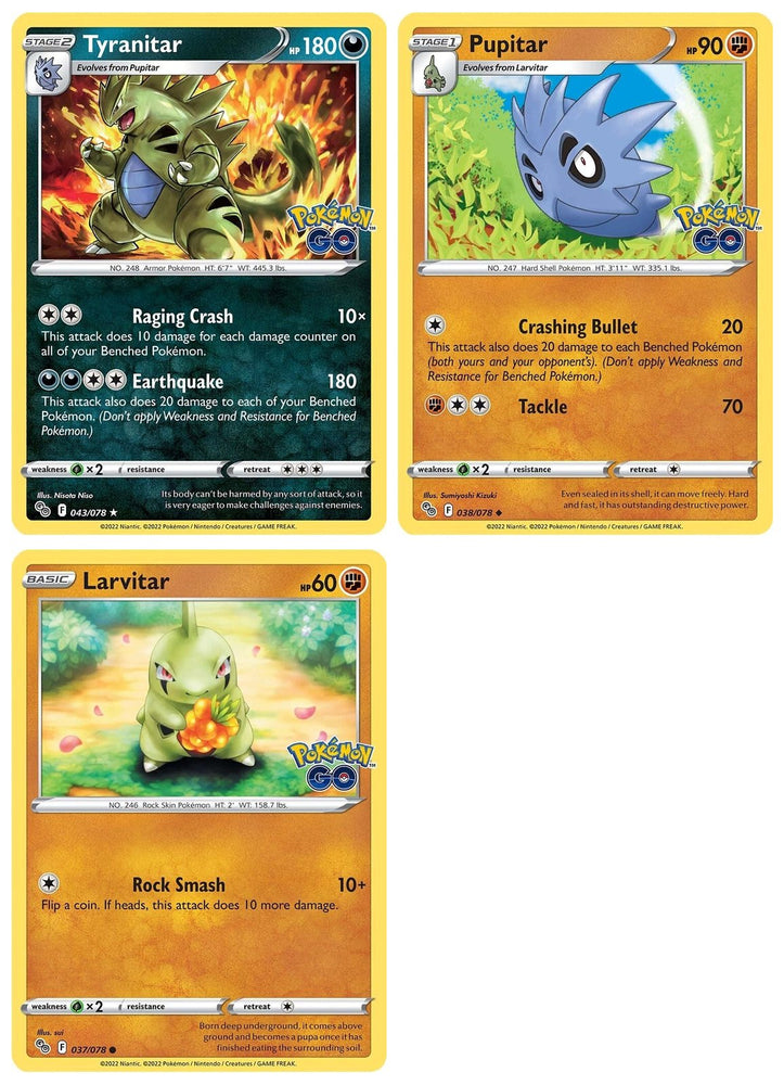 Tyranitar 043/078 - Pokemon Go - Foil - Evolution Card Lot - Pupitar Larvitar