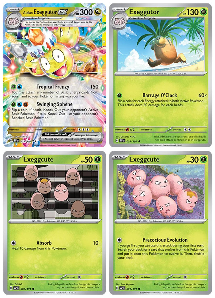 Alolan Exeggutor ex 133/191 - Surging Sparks Tera Pokemon Evolution 4 Card Lot