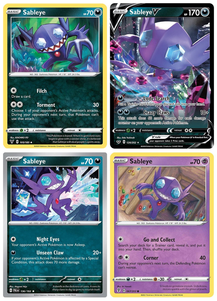 Sableye - Pokemon 4 Card Lot - 120/202-105/185 - Sableye V Vivid Voltage Scarlet Violet