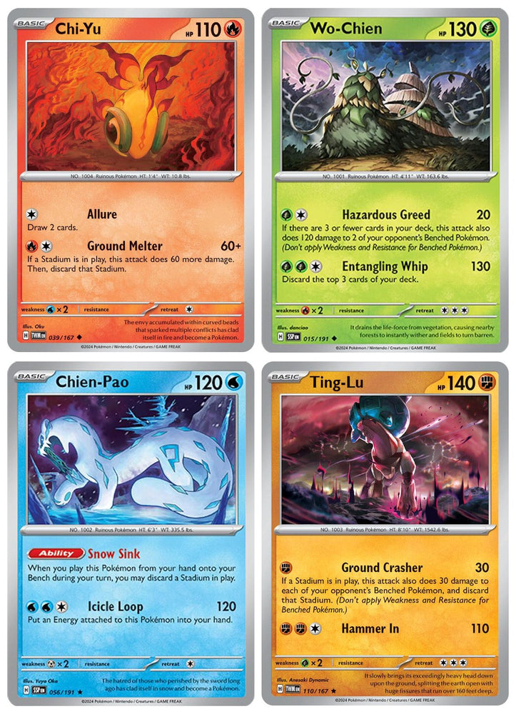 Wo-Chien Chien-Pao Ting-Lu Chi-Yu Scarlet Violet Legendary Pokemon 4 Card Lot Surging Sparks 015/191