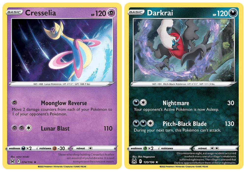 Darkrai 120/196 & Cresselia 074/196 Lost Origin - Pokemon Legendary Card Set - x2 Card Lot - Holo or Reverse Holo