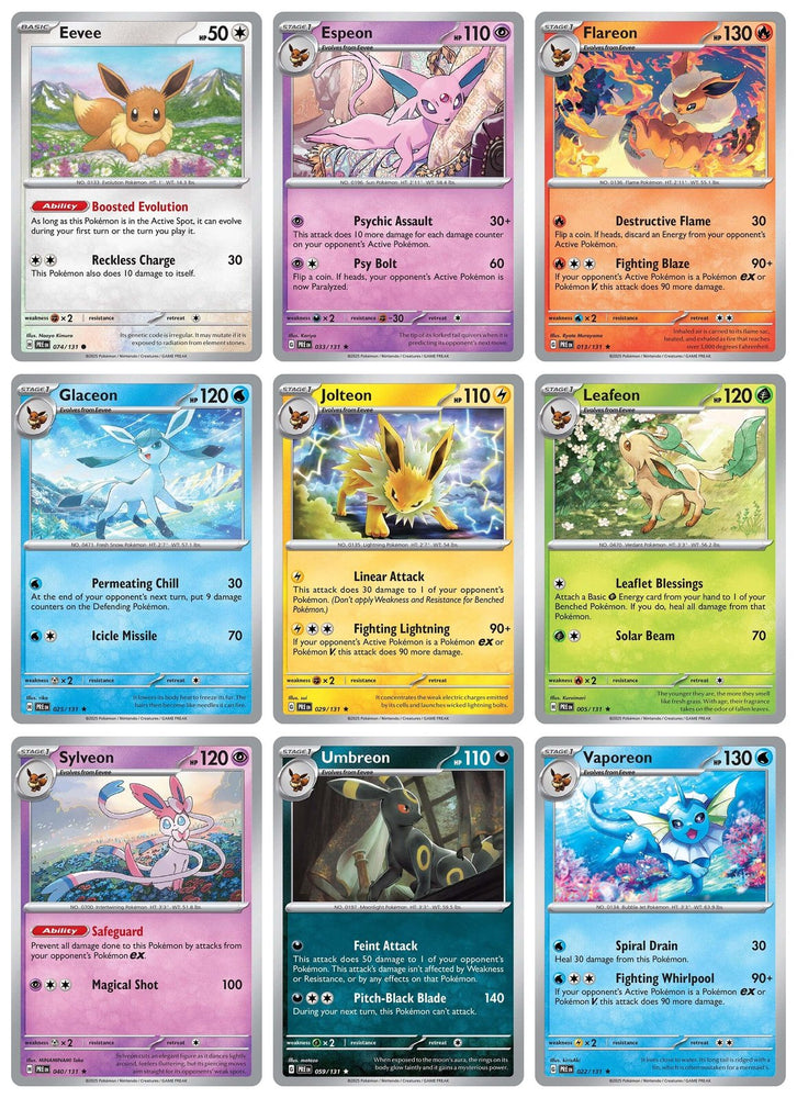 Umbreon Sylveon Espeon - Prismatic Evolutions Eevee 9 Card Lot Jolteon Flareon Vaporeon – 059/13