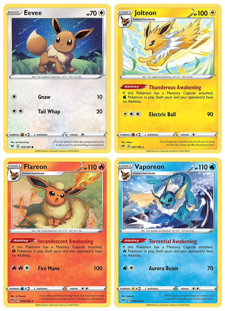 Jolteon Flareon Vaporeon Eevee - Vivid Voltage - Evoltuion Pokemon Card Lot - Rare 4 Card Set - 047/185-026/185-030/185