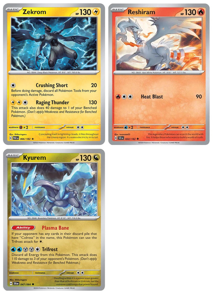 Reshiram Zekrom Kyurem  Pokemon 3 Card Lot  Legendary Dragon Lot - 022/142-066/182
