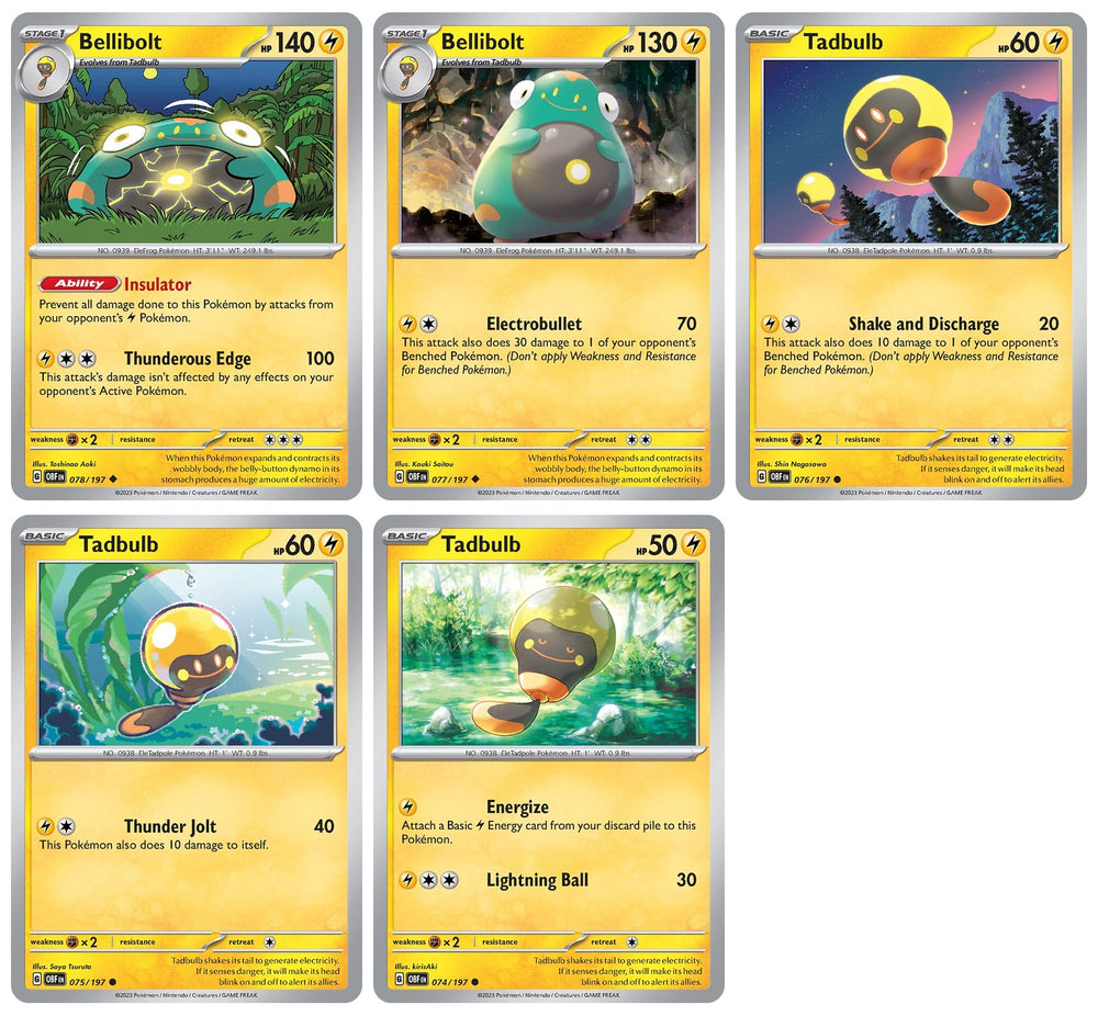 Bellibolt 078/197-077/197 - Obsidian Flames - Pokemon Evolution 5 Card Lot
