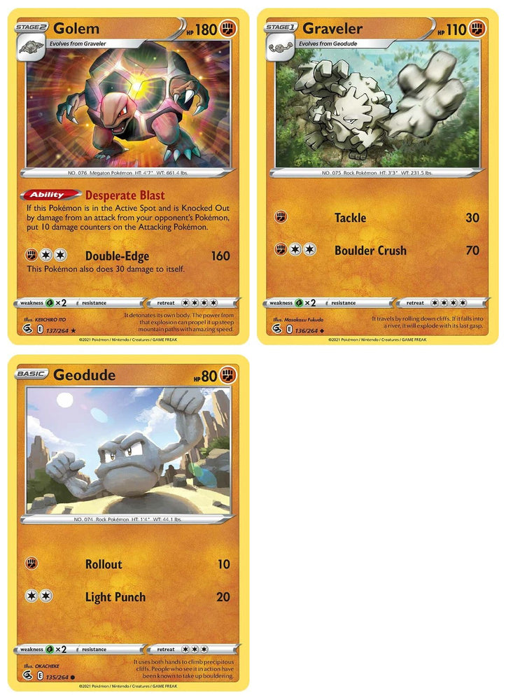 Golem 137/264 - Fusion Strike - Rare - Pokemon 3 Card Lot - Stage 2