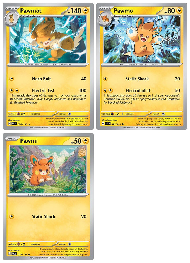 Pawmot 076/193 - Paldea Evolved - Pokemon Evolution Set - 3 Card Lot - Scarlet & Violet