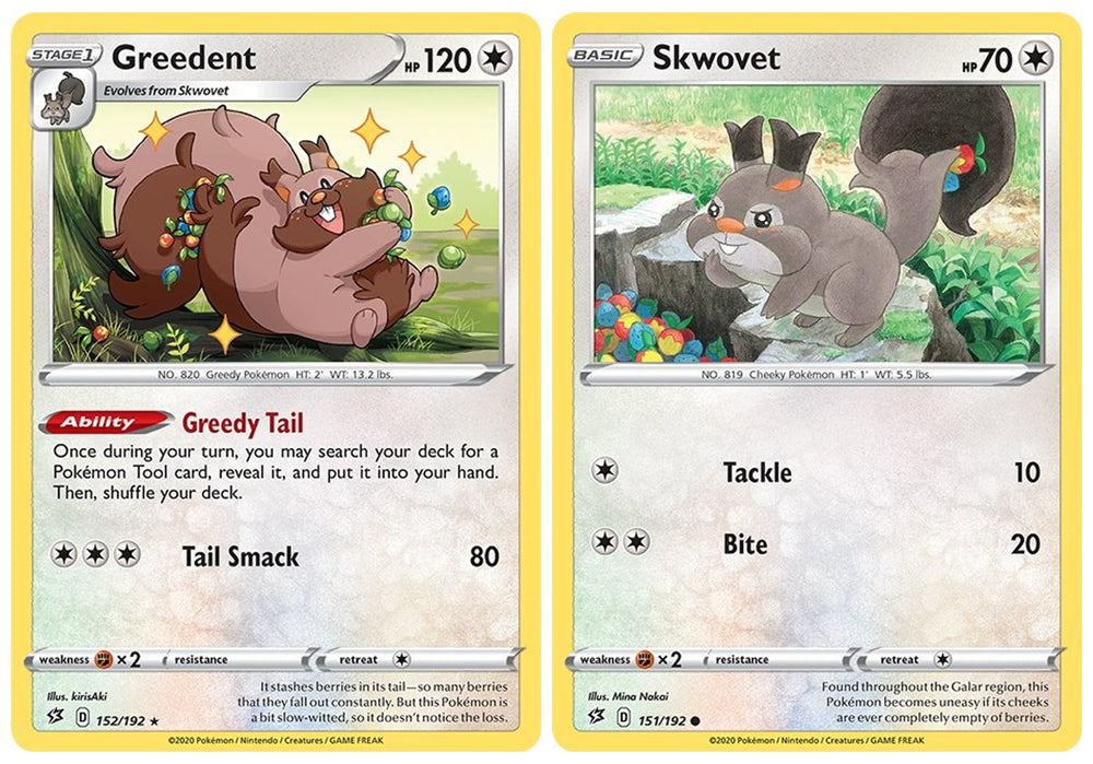 Pokemon Rebel Clash Evolution Set - Greedent 152/192 - Sword & Shield - Rare 2 Card Lot