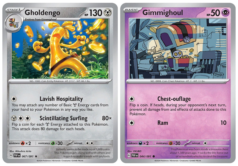 Gholdengo 067/091 Holo Rare - Paldean Fates - 2 Card Evolution Set