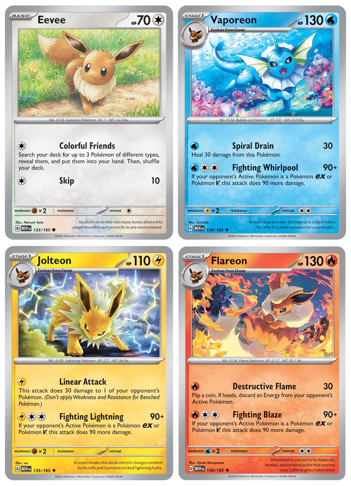 Jolteon Flareon Vaporeon 135/165 - Eevee - Pokemon 151 - Evolution 4 Card Lot - Holo Rare