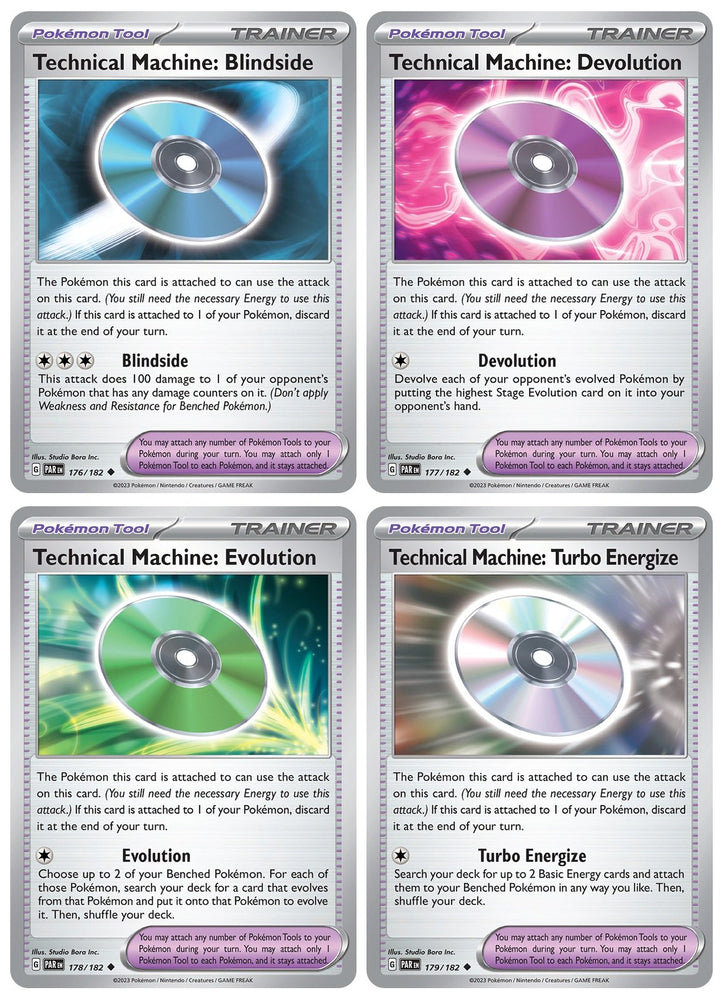Technical Machine - Paradox Rift - Blindside - Devolution - Evolution - Turbo Energize - 176/182-177/182-178/182 - Pokemon Card Lot of 4