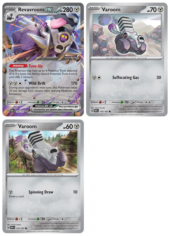 Revavroom ex 156/197 Double Rare - Obsidian Flames - Pokemon Evolution 3 Card Lot