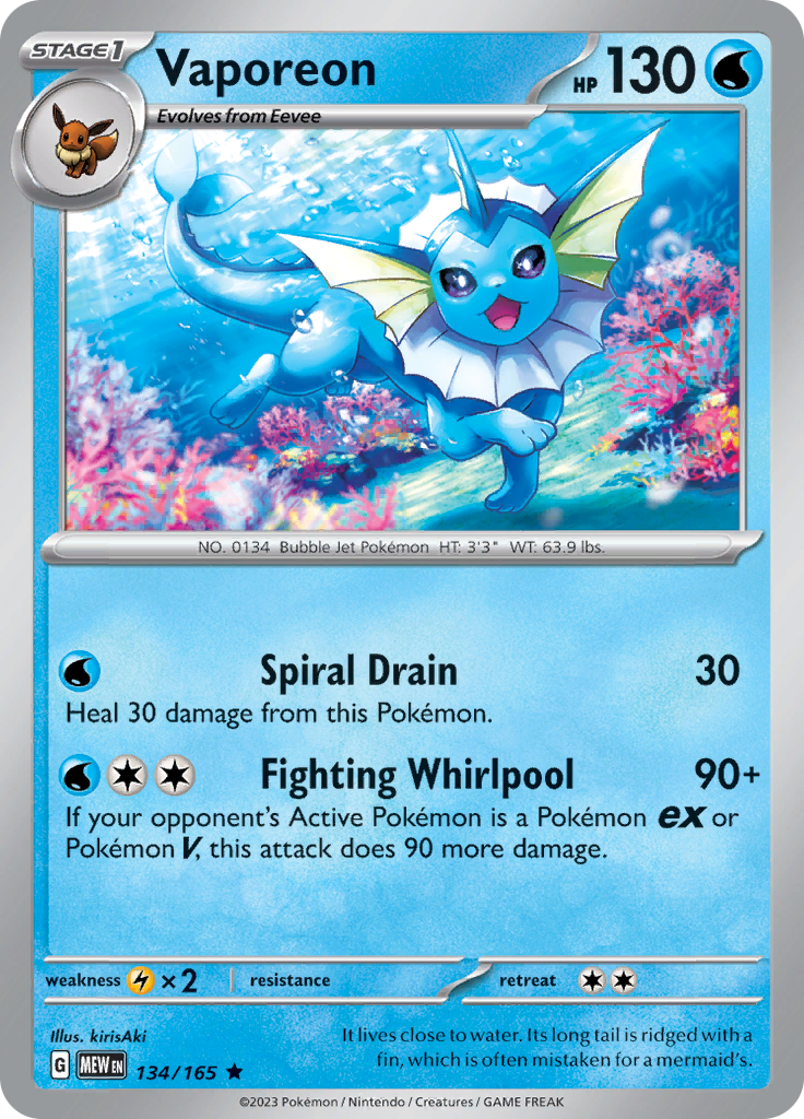 vaporeon gx pokemon card Vaporeon (134/165) [Scarlet & Violet 151]