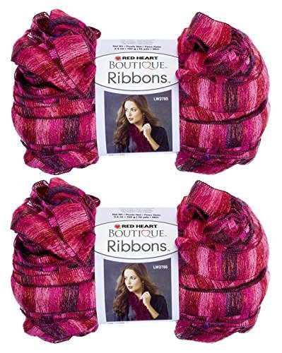 Red Heart Bulk Buy Boutique Ribbons Yarn (2-Pack) ~ 3.5 oz. Skeins