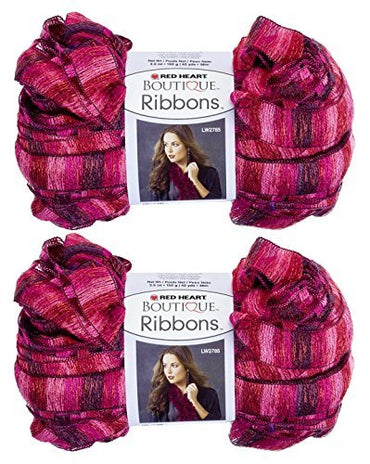 Red Heart Bulk Buy Boutique Ribbons Yarn (2-Pack) ~ 3.5 oz. Skeins